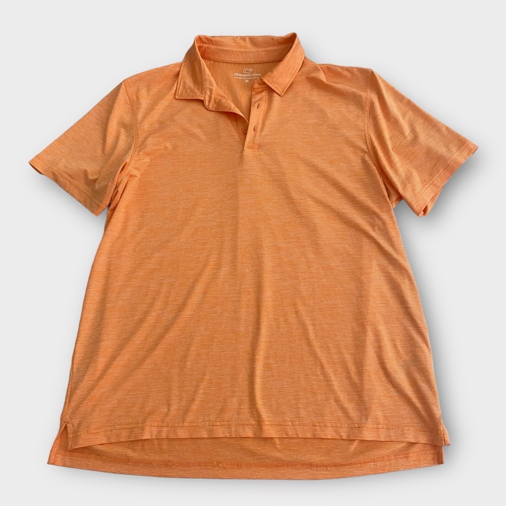 Vineyard Vines Men’s Polo Shirt XL Dri-Fit Orange Stripe Preppy Golf Classic